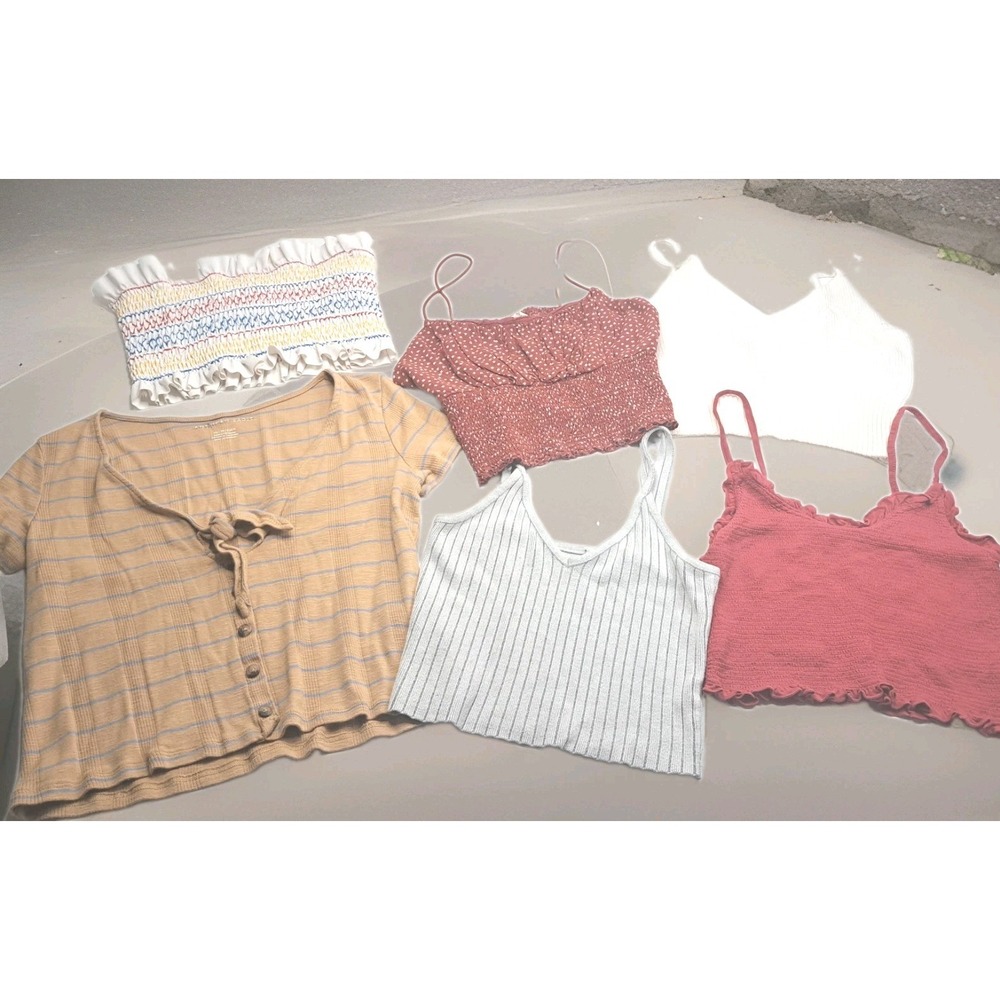 Multiples Cropped Tank Top Lot Women M Multicolor Good Y2K Strappy Smocked 6pc